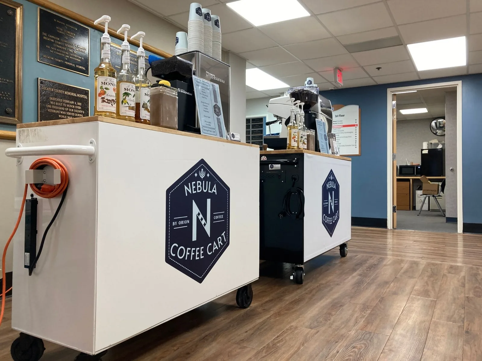 Mobile coffee cart setup for corporate event catering