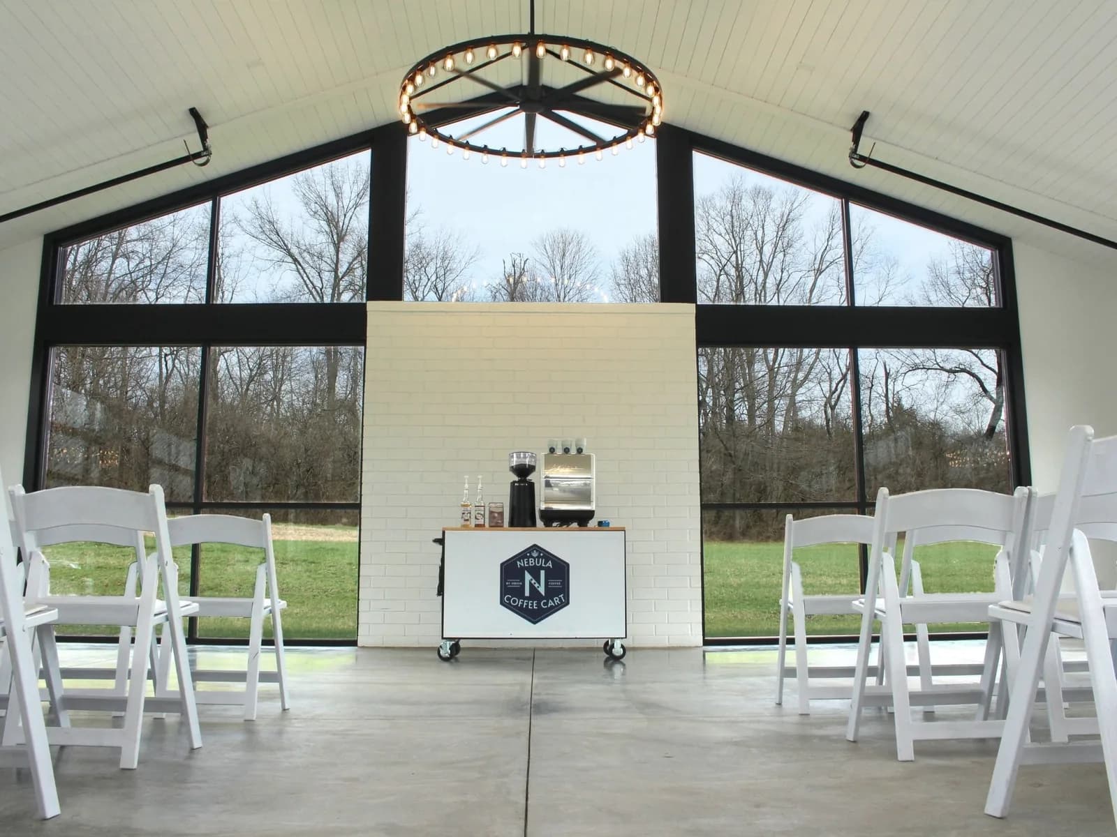 Mobile coffee cart at outdoor corporate gathering