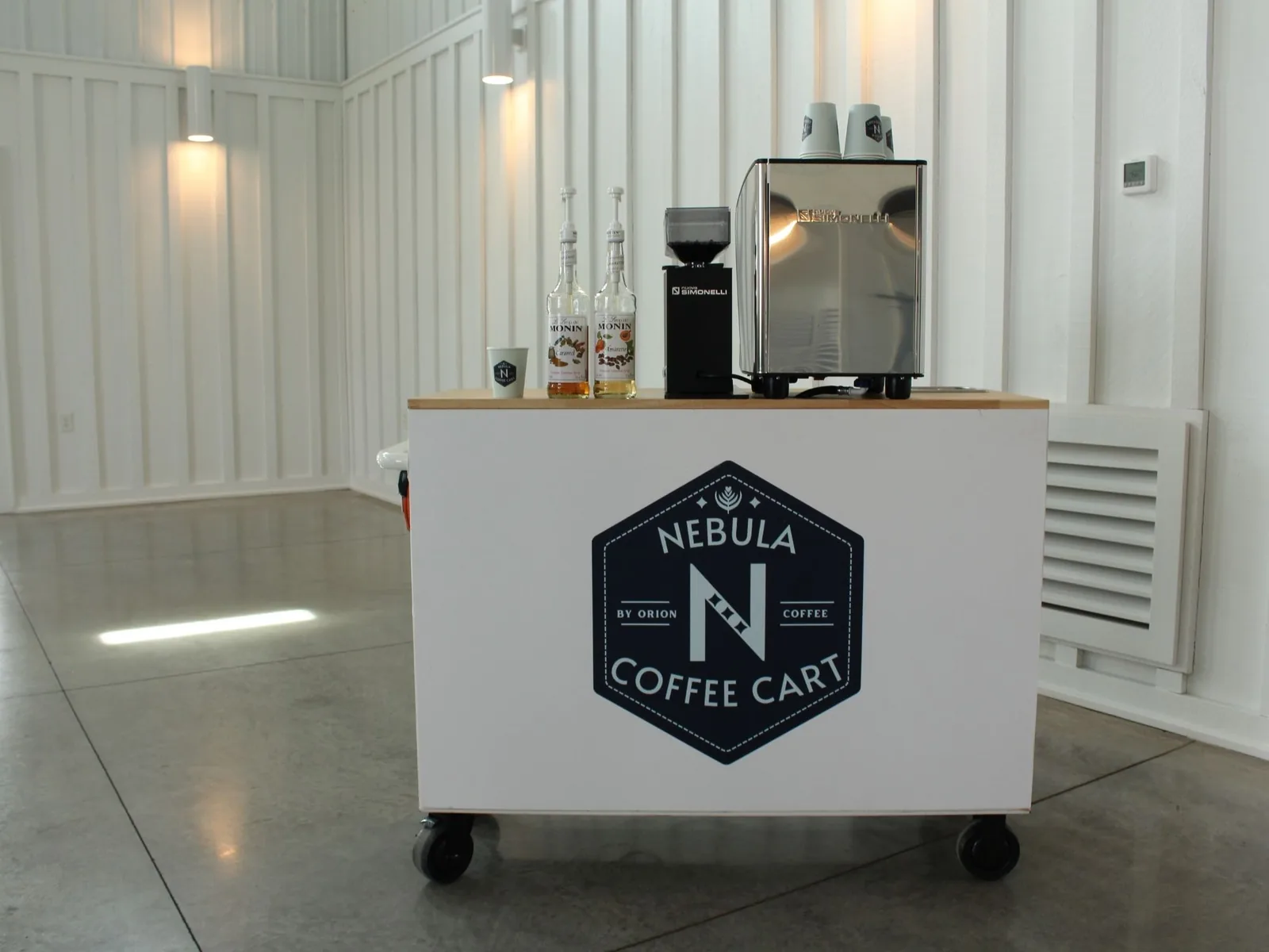 Coffee cart setup for birthday celebration